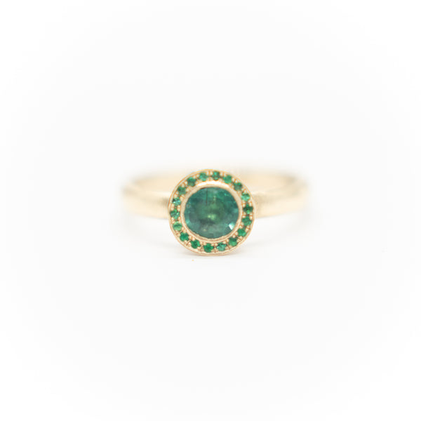 Emerald on Emerald Halo Ring