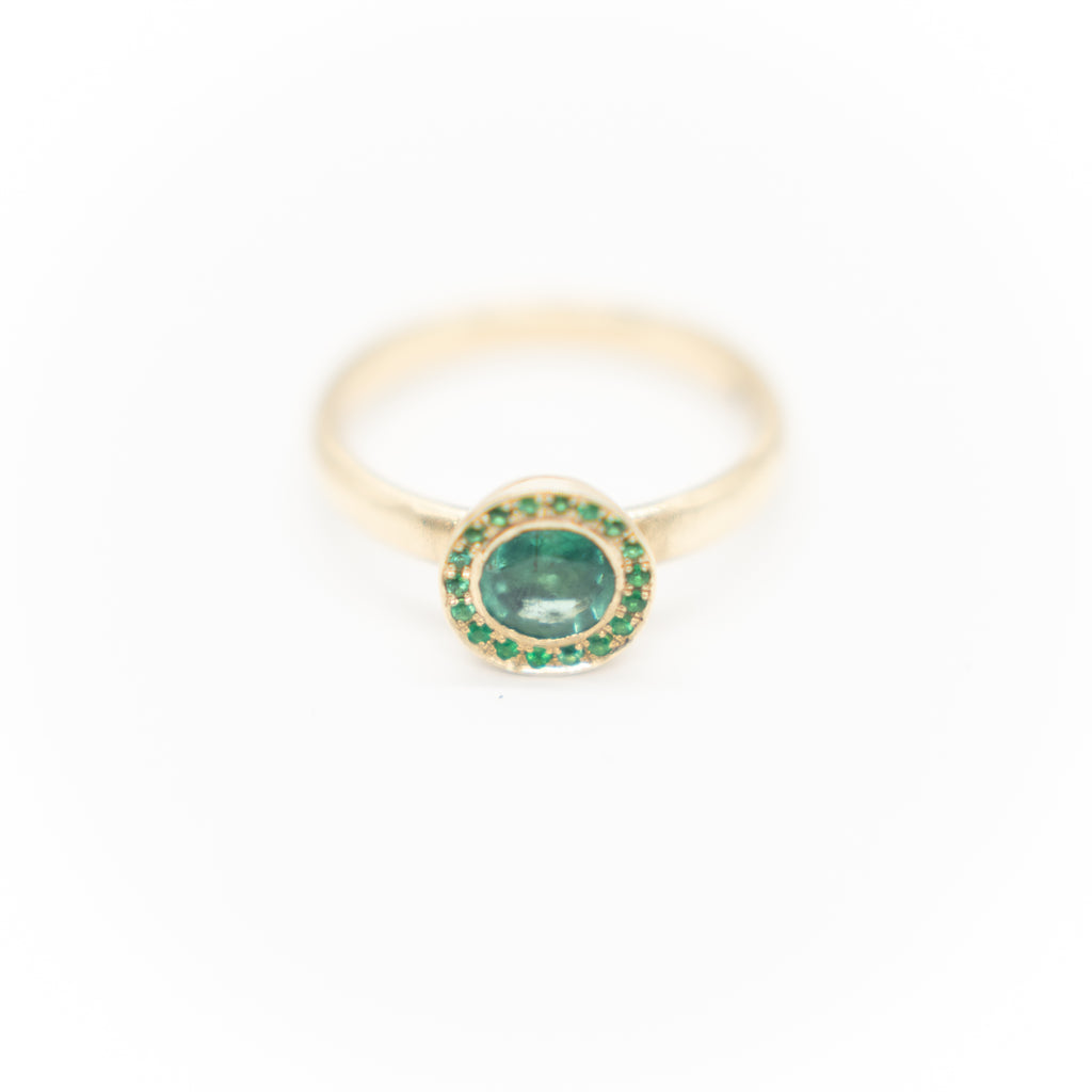 Emerald on Emerald Halo Ring