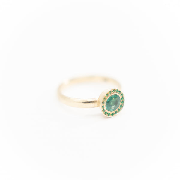 Emerald on Emerald Halo Ring