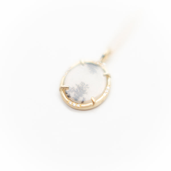 Yellow Gold Dendritic Agate Pendant Necklace