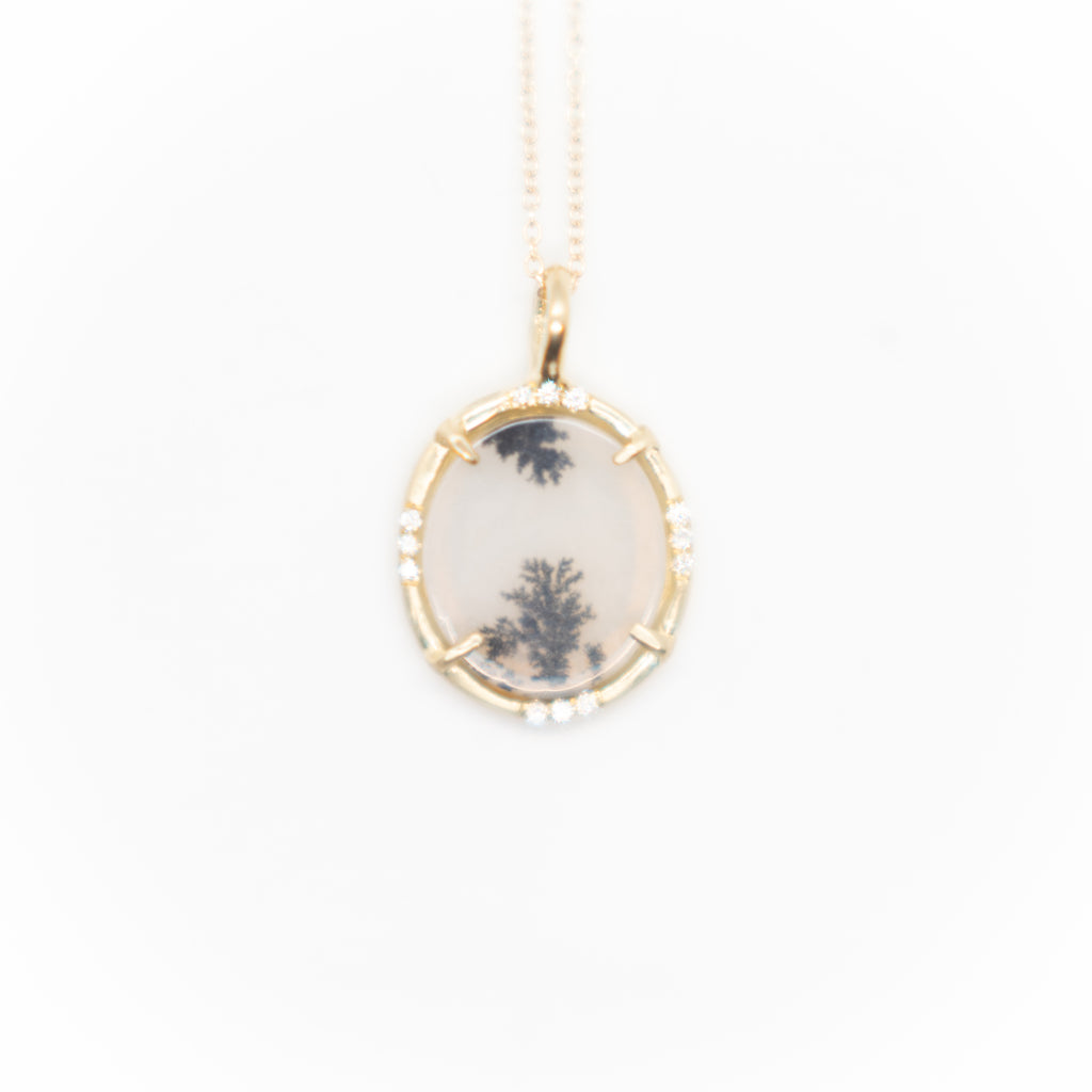Yellow Gold Dendritic Agate Pendant Necklace