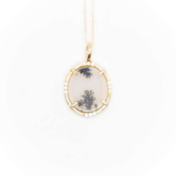 Yellow Gold Dendritic Agate Pendant Necklace