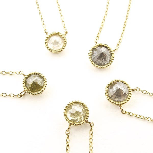 18k Rose Cut Solitaire Deep Grey Natural Diamond Necklace